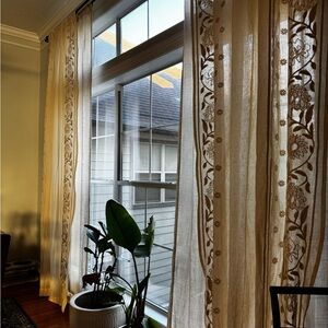 Anthropologie Manette Embroidered Linen Sheer Curtains